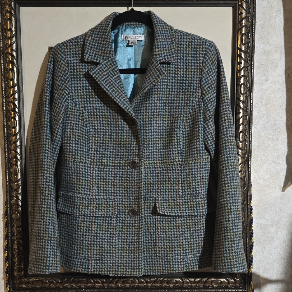 Pendleton Blue And Brown Tailored Wool Blazer - image 1
